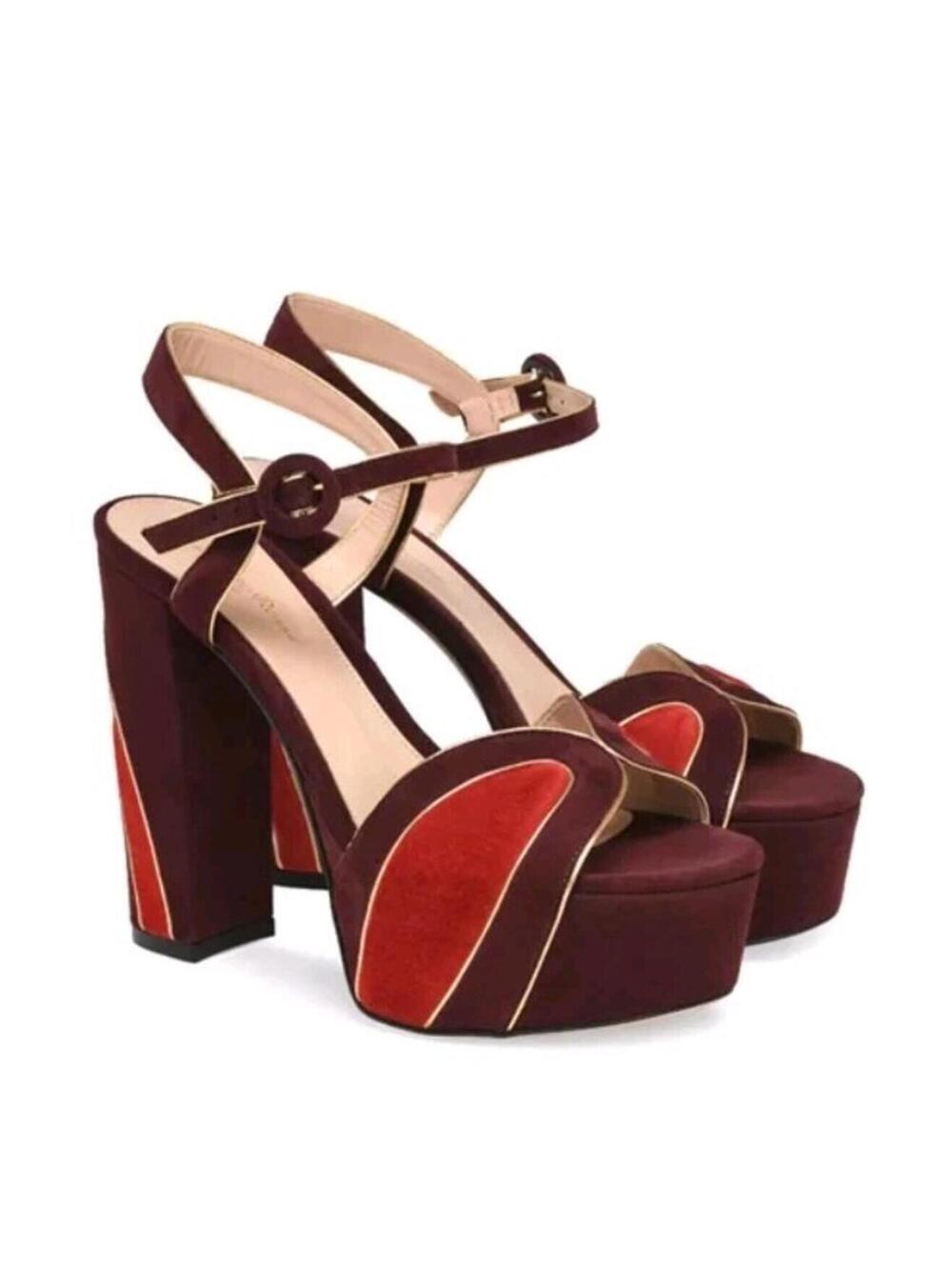 NIB Gianvito Rossi Tamara Red Burgundy Platform Suede Sandals 37